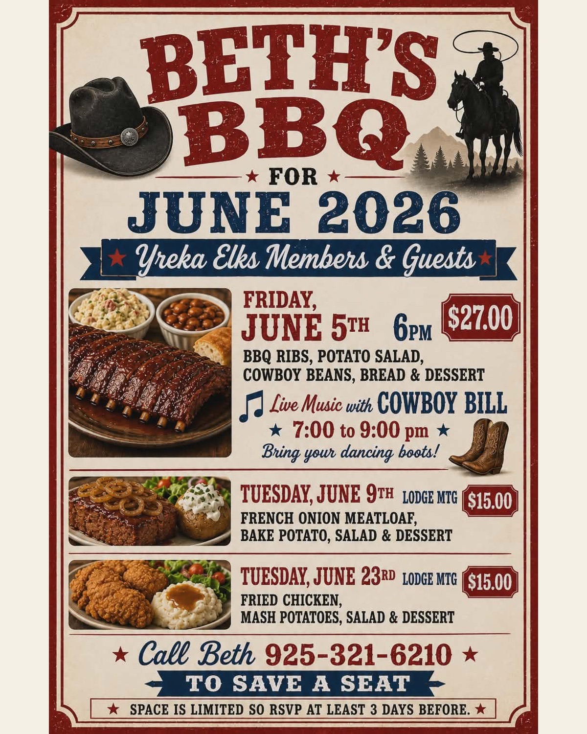 Beth’s BBQ and live music by Cowboy Bill